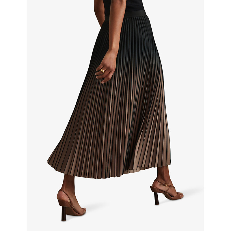 Womens Black/taupe Marlie Ombre-print Pleated Woven Midi Skirt