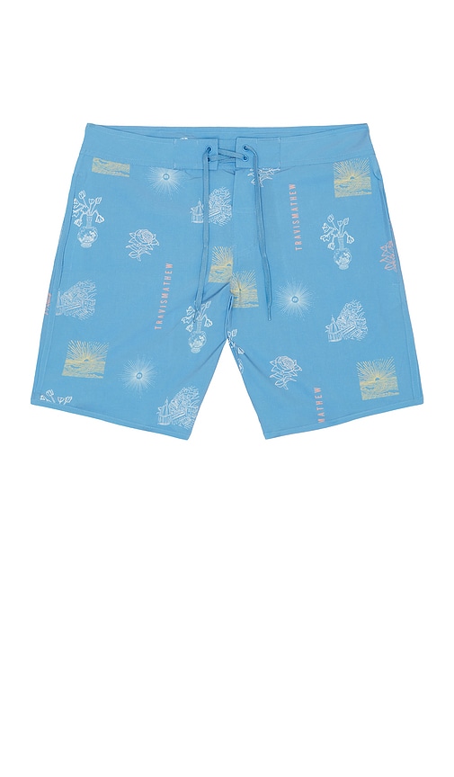TravisMathew Passport Boardshort Swim Short in Baby Blue. 30. Also