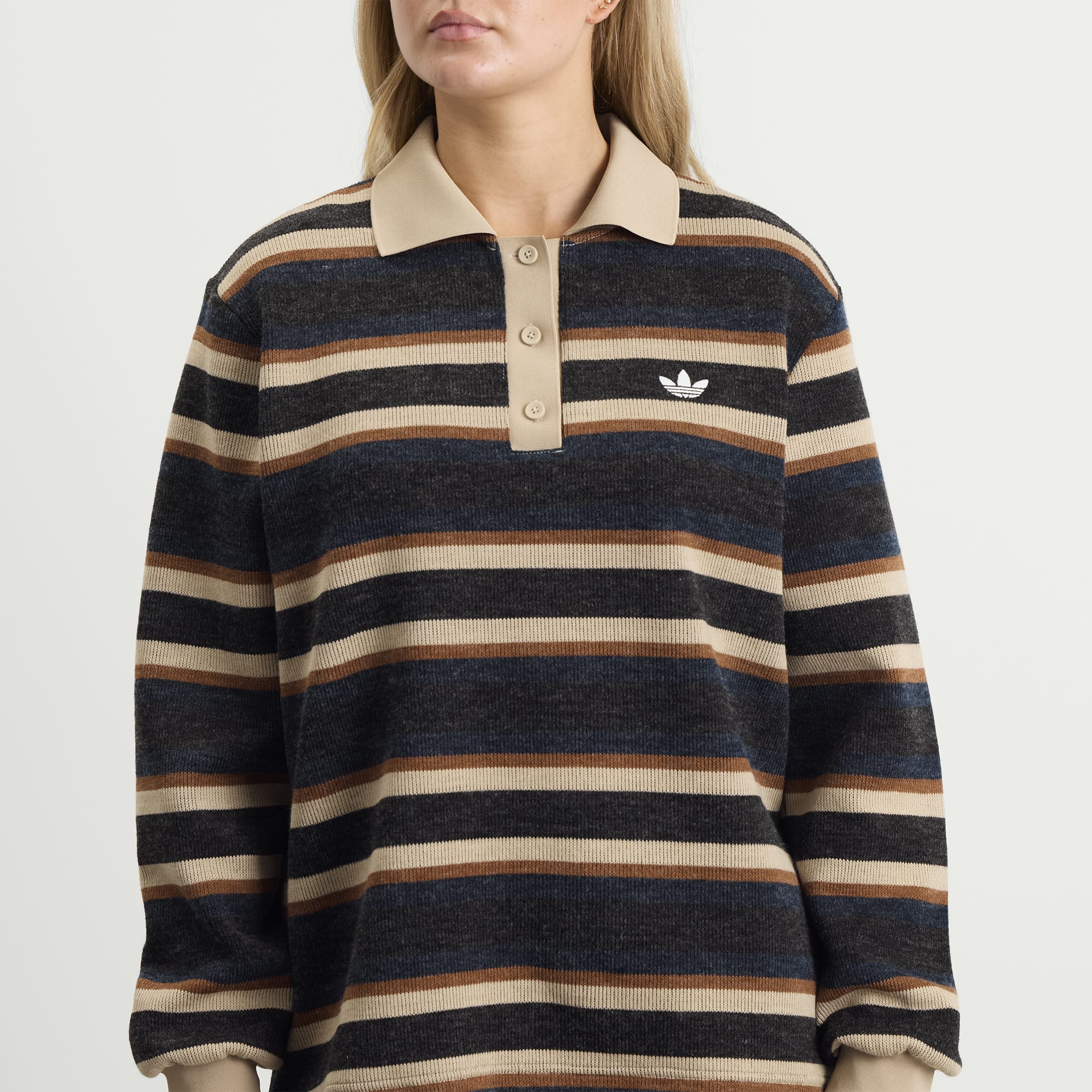 Women's Striped Polo Knit Jumper Black