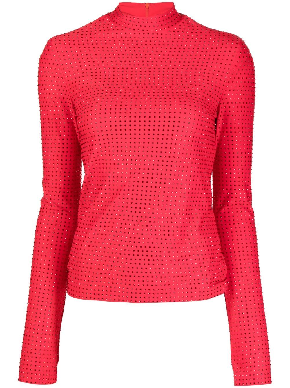 Rhinestone-embellished long-sleeved top - Red