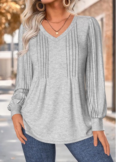Modlily Light Grey Marl Tuck Stitch Long Sleeve T Shirt
