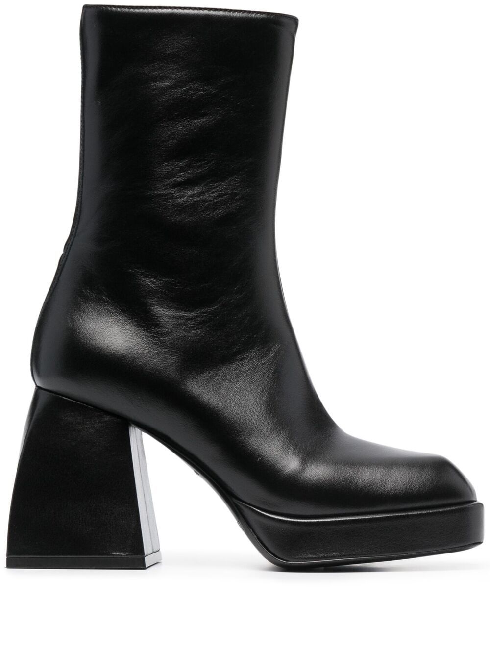 Block-heel leather boots - Black