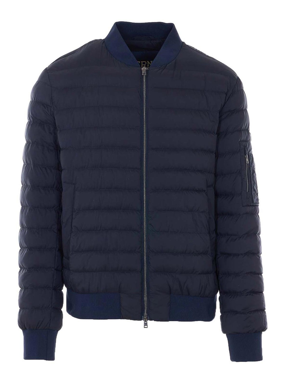 Blue Down Jacket With Frontal Zip Closure