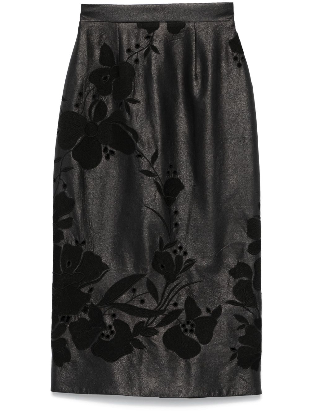Embroidered faux-leather maxi skirt - Black