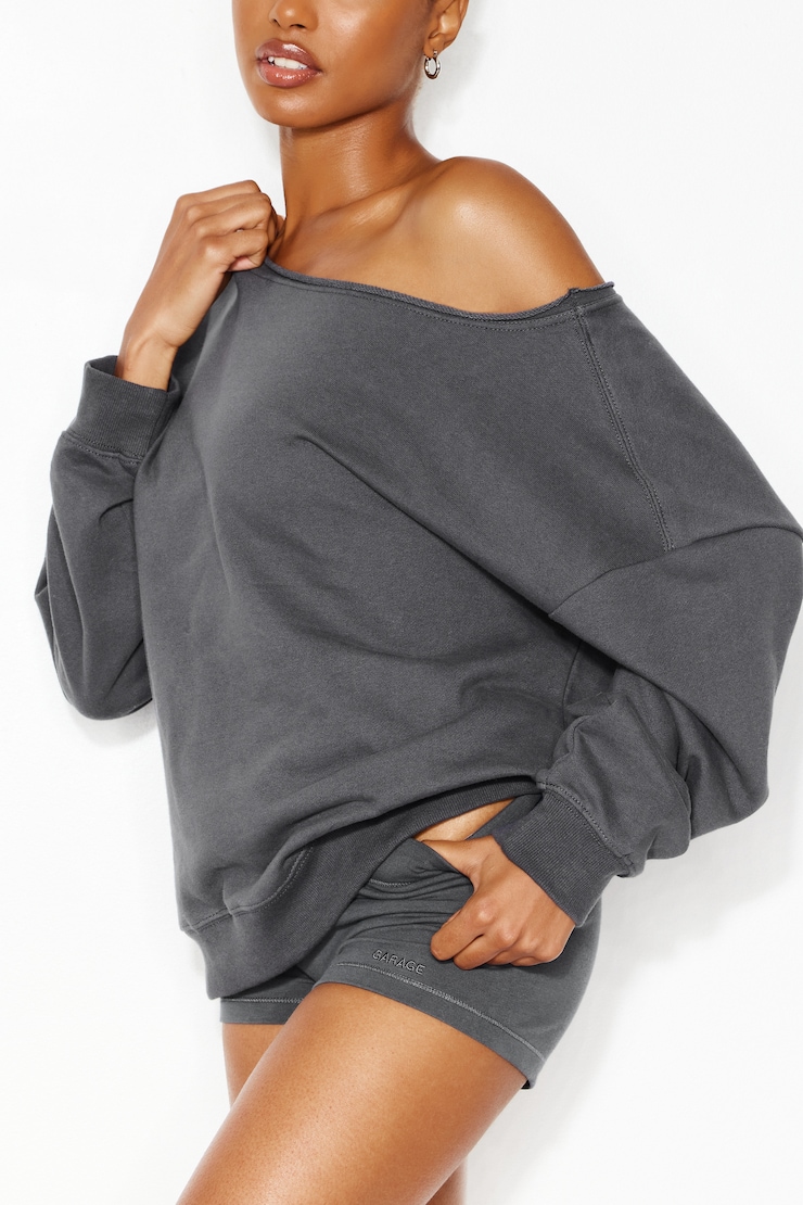 SoftTerry™ Off Shoulder Sweatshirt - Greys - Women Clothing
