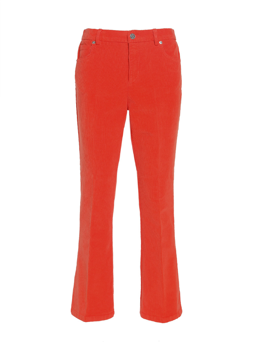 Orange Velvet cropped flared trousers