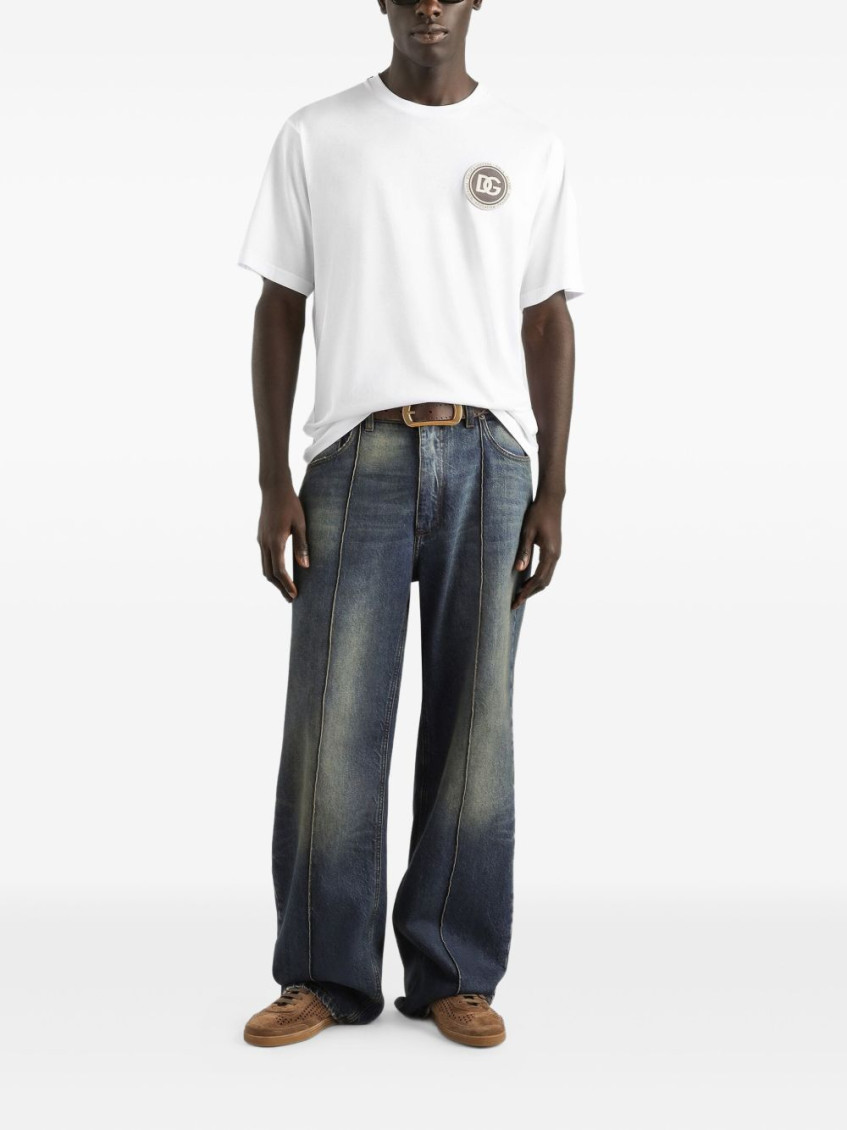 White Crewneck T-Shirt With Logo Embroidery On The Front In Cotton Man