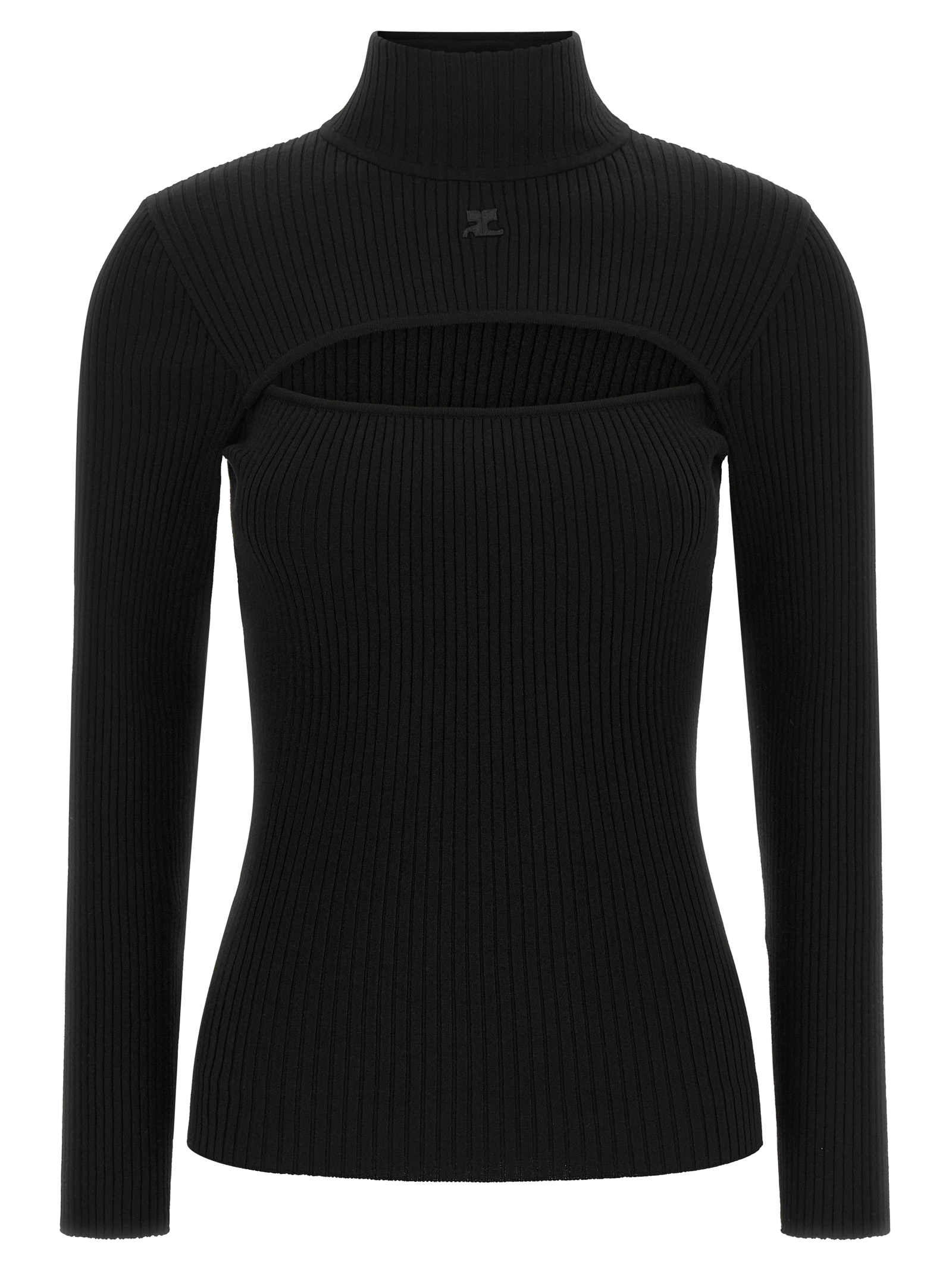 Ribbed Viscose with Cut-Out Sweater — Black