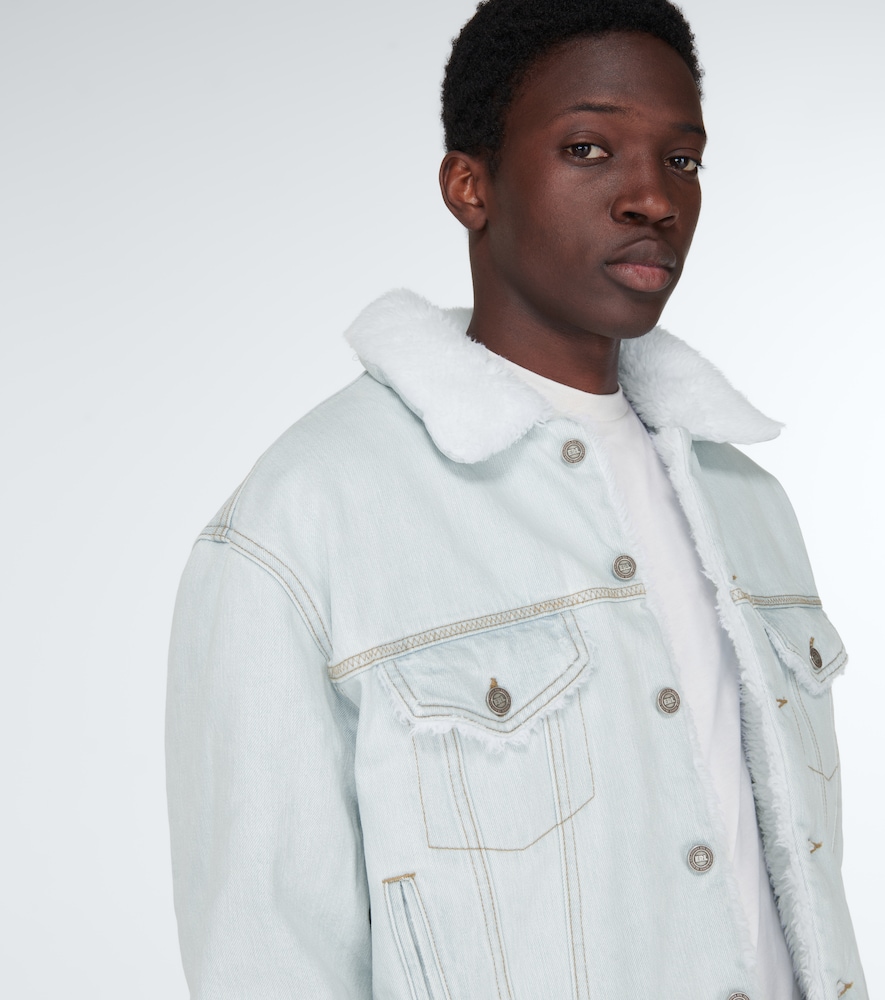 Faux shearling-trimmed denim jacket