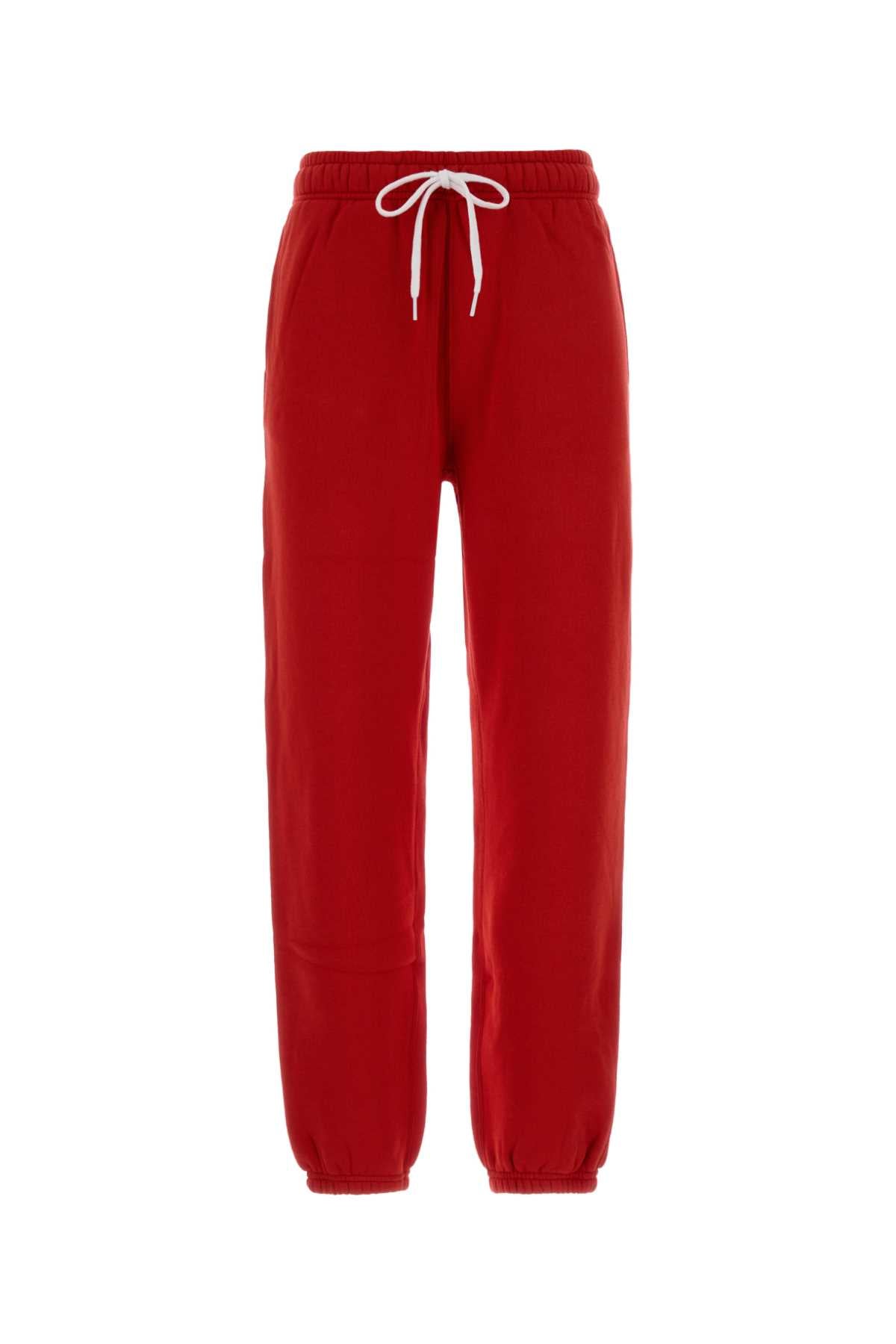 Cotton-Blend Knit Joggers — Red