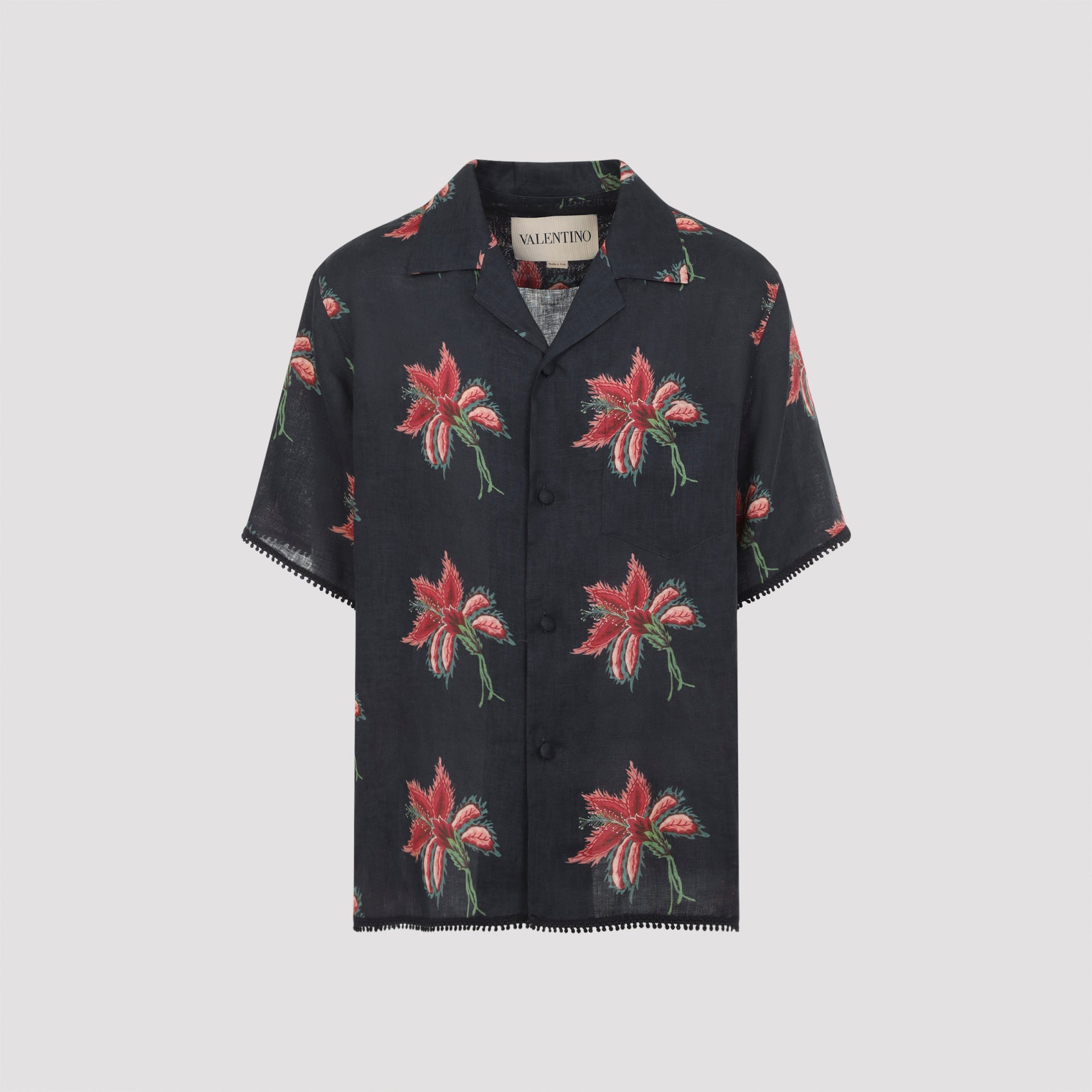 Linen Bowling Shirt with Papier Floral Print for Man