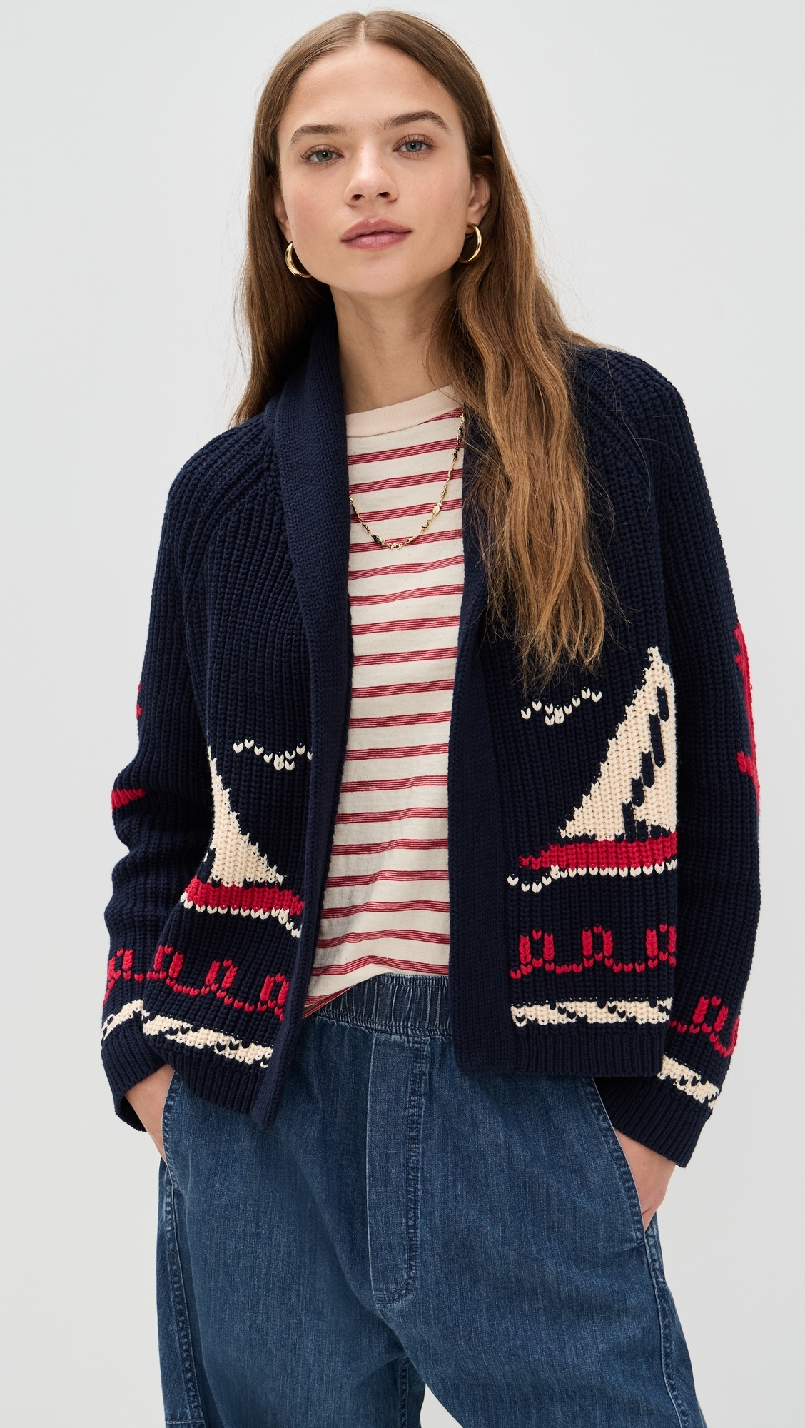 The Sailboat Lodge Cardigan Dark Navy