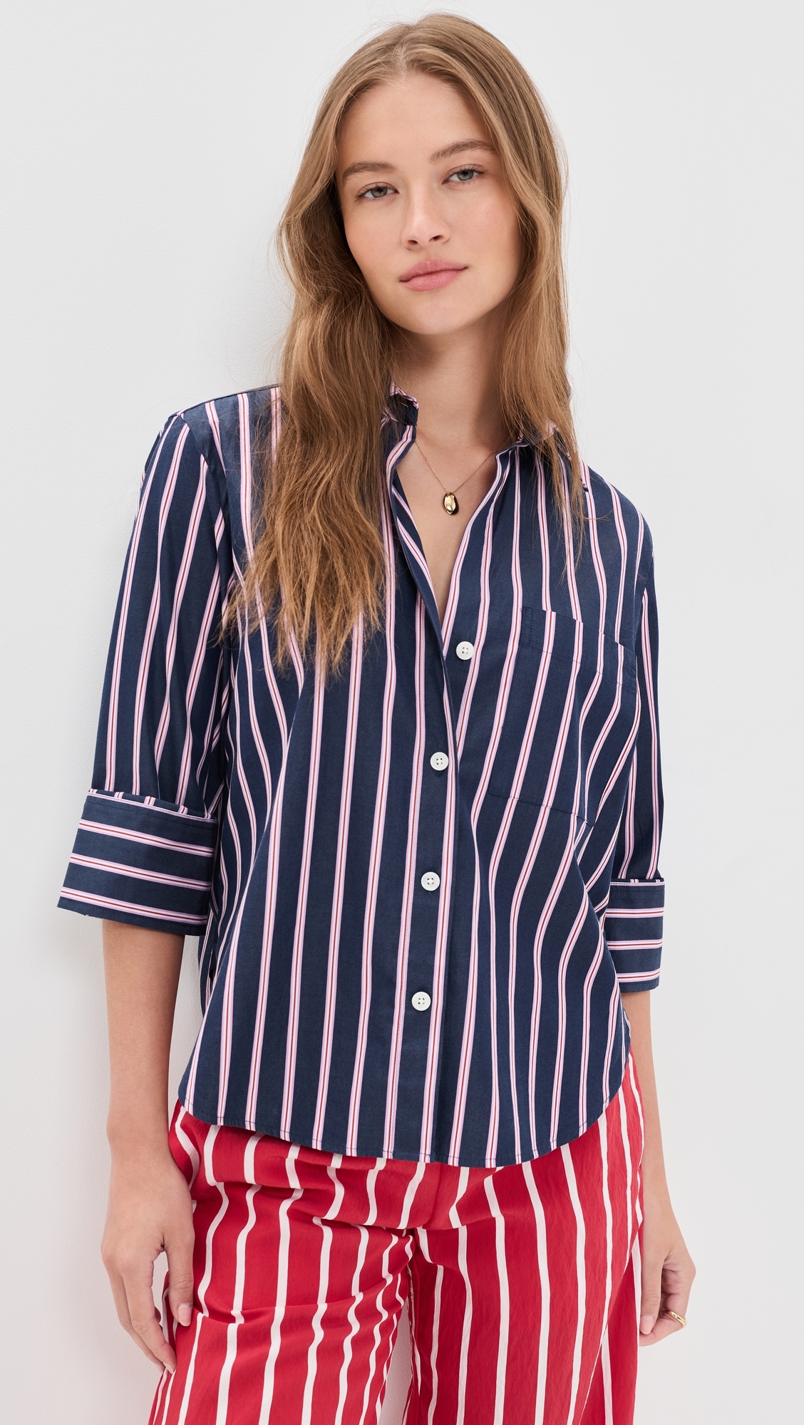 Button Down Poplin Shirt Multi Stripe/Classic Indigo