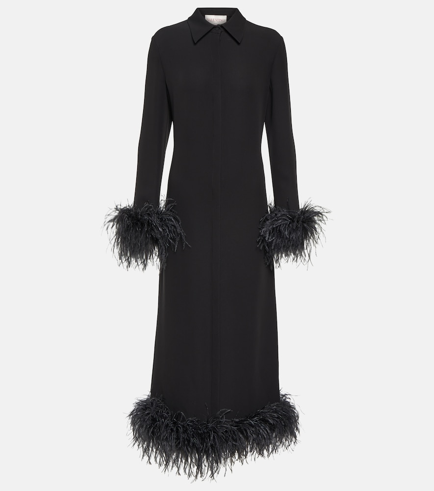 Feather-trimmed silk midi dress