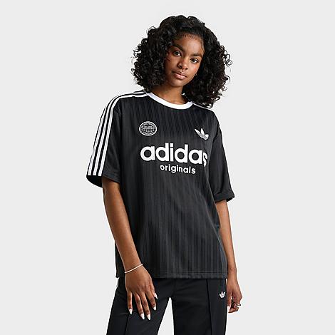 Women's Originals 3 Stripes Oversized Soccer Jersey T-Shirt in Black