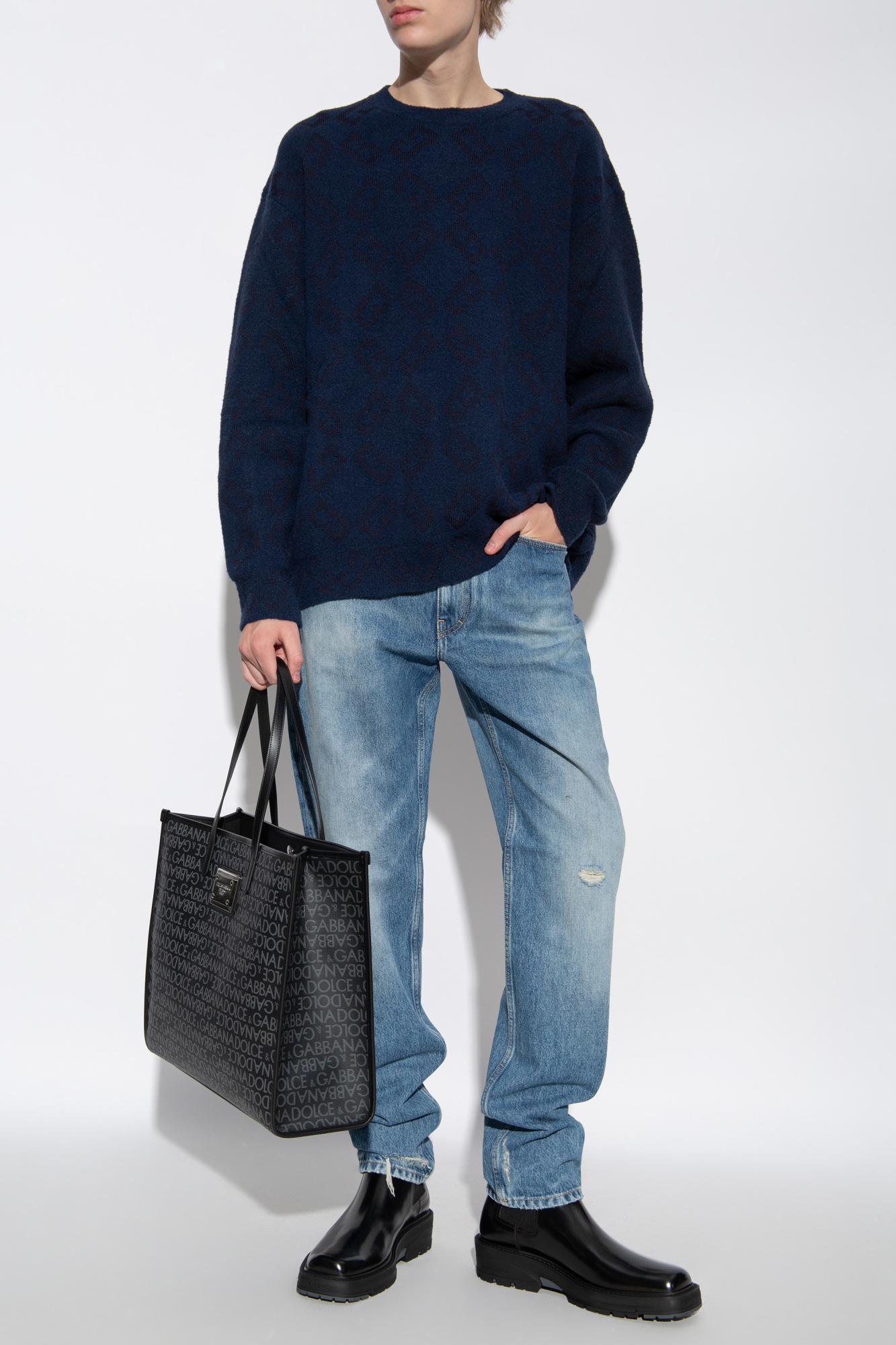 Jeans With Distressing, Men's, Blue