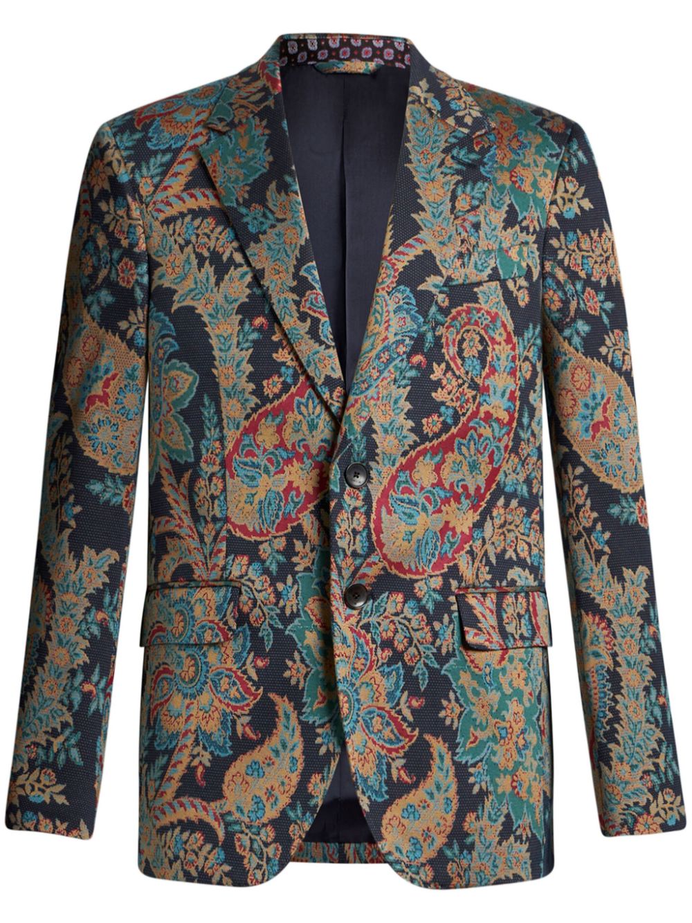 Floral paisley-jacquard single-breasted blazer - Blue