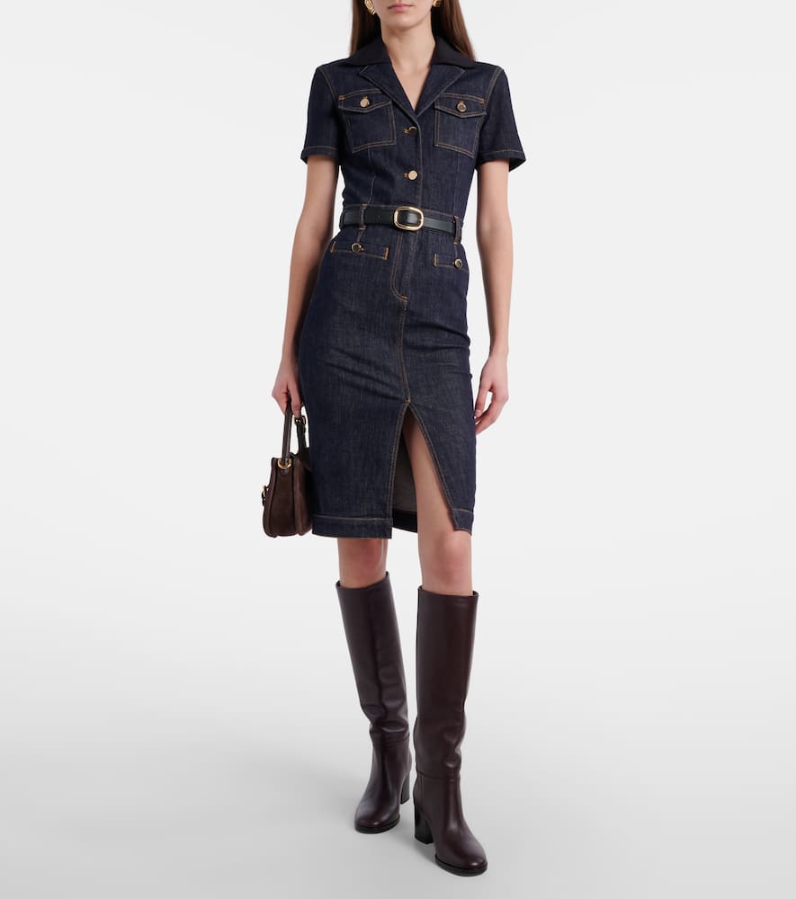 Belted denim midi dress