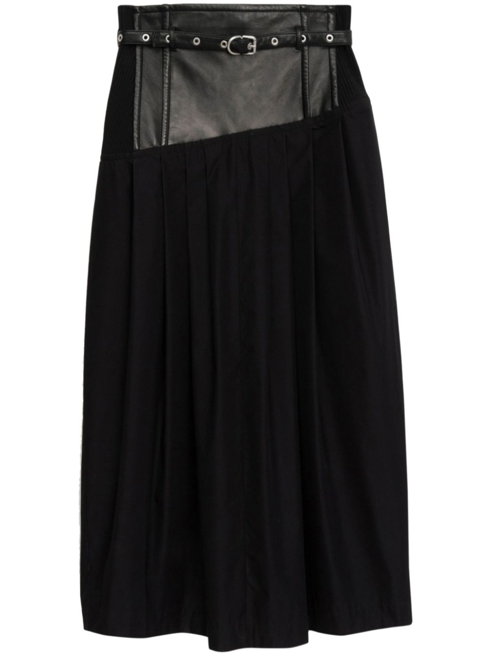 Yoke leather pleated midi skirt - Black
