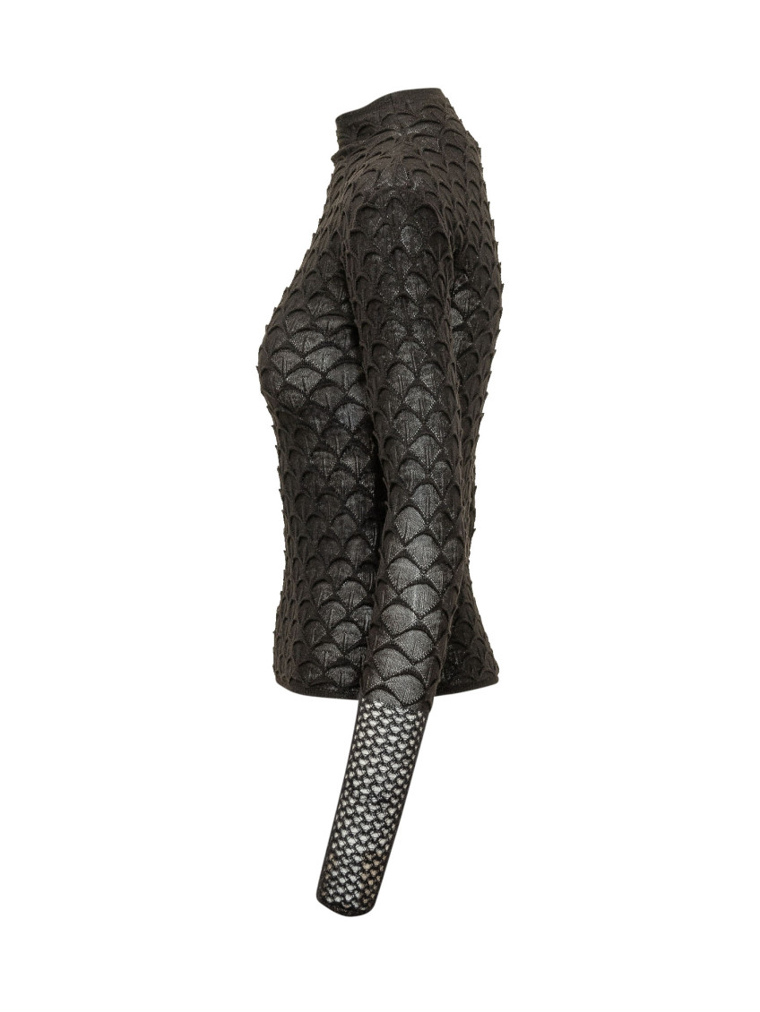 Black Textured Mock Collar Sweater