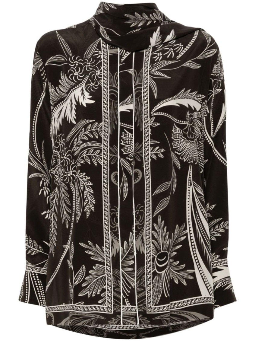 Dark Brown botanical-print shirt