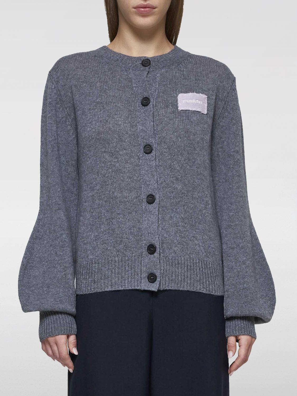 Marni logo-patch cashmere cardigan - ブルー
