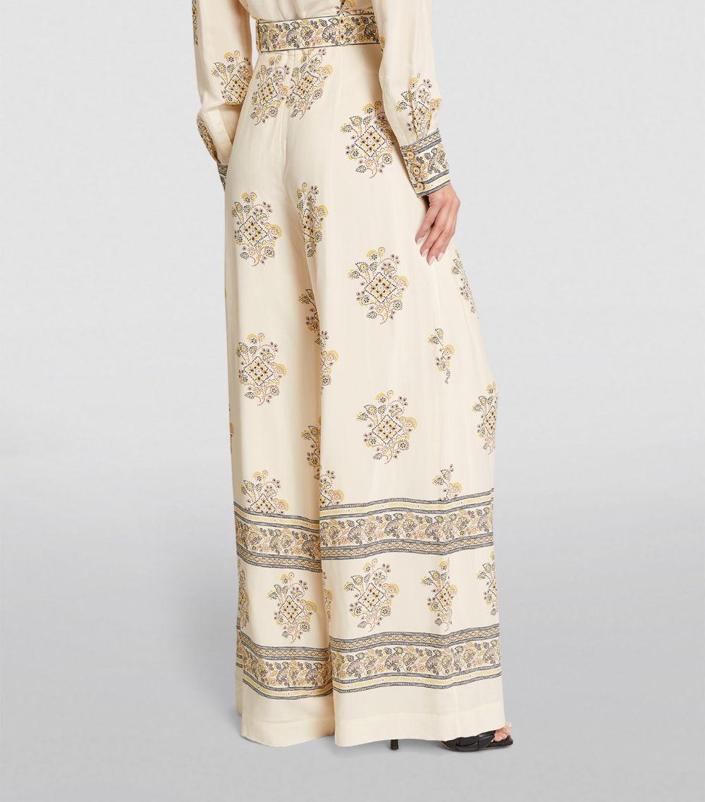 Silk-Blend Belted Wide-Leg Trousers
