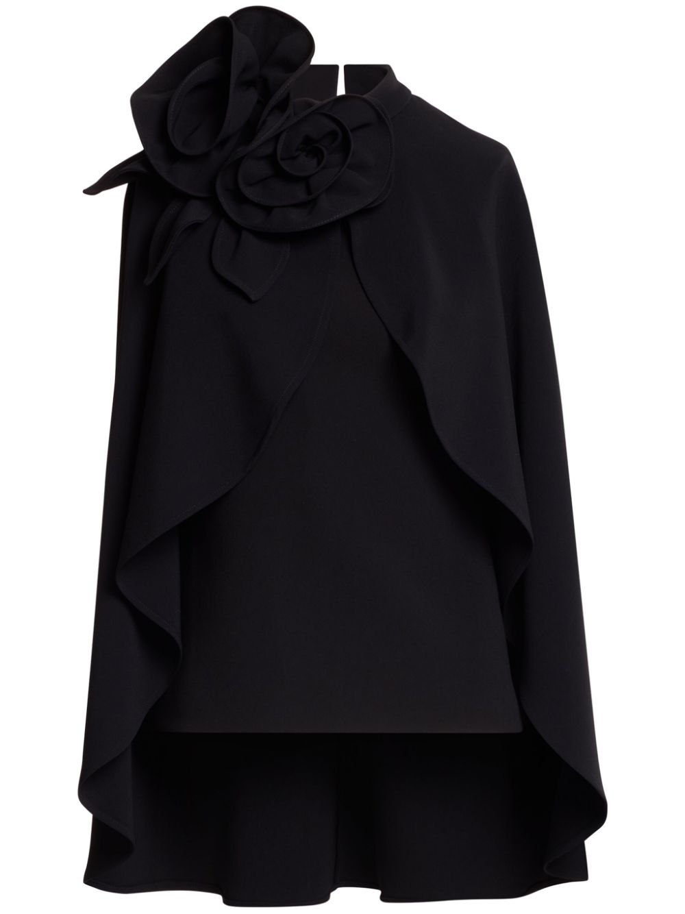 Floral-appliqué cape top - Black