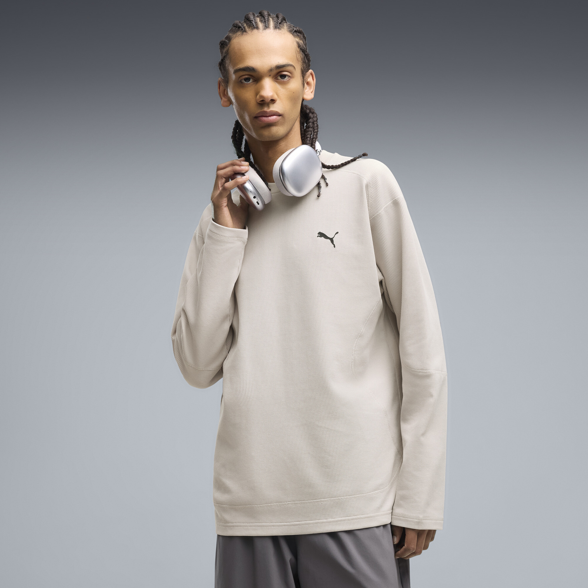 PUMATECH Men's Relaxed Waffle Long Sleeve T-Shirt in Beige