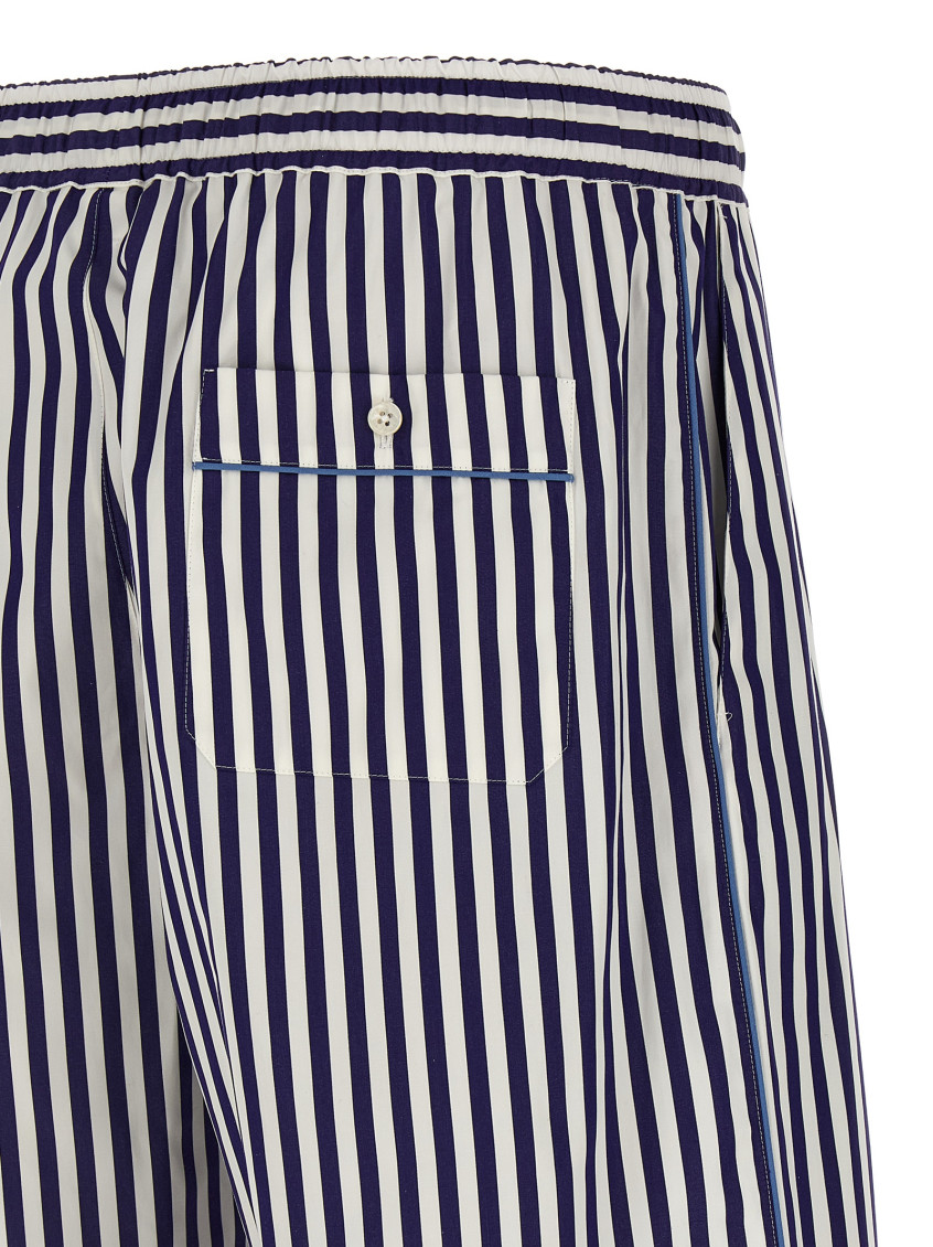 Blue Bermuda Shorts With Elasticated Waist And Striped Motif In Cotton Man