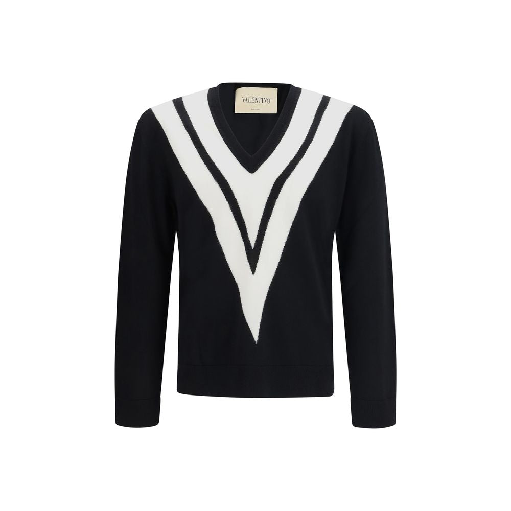 Intarsia V Virgin Wool Sweater — Black