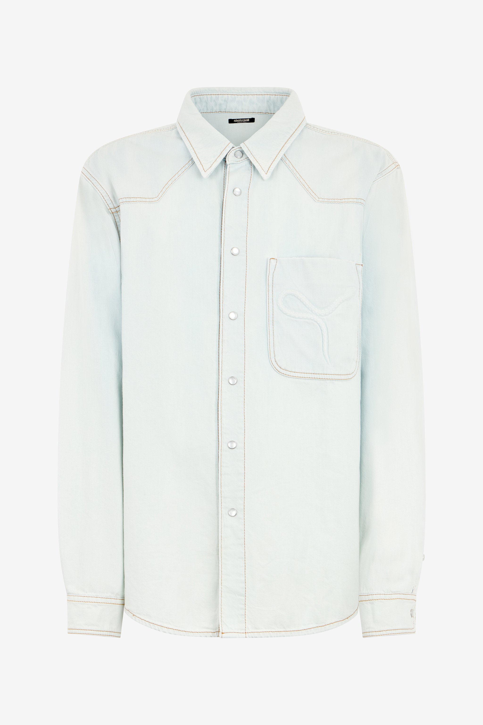 Light Blue Denim Shirt With Contrast Stitching
