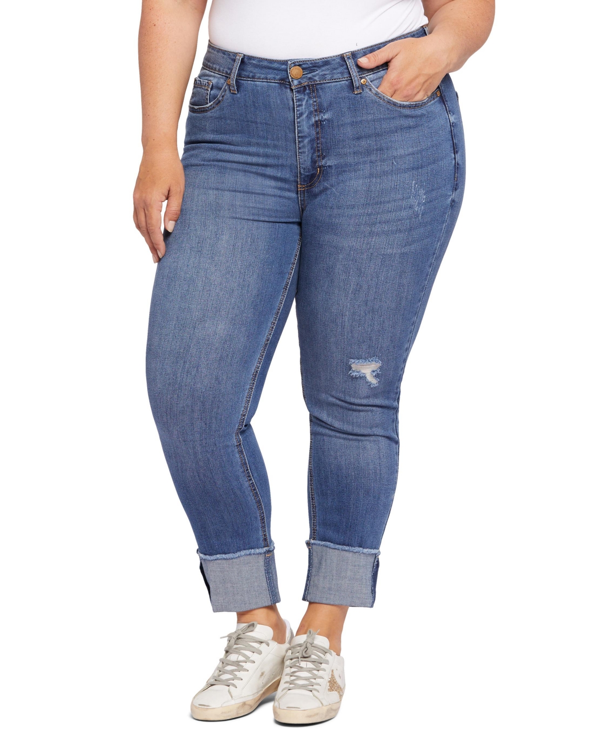 Plus Size High Rise Slim Straight Cuff Jeans - Gloss