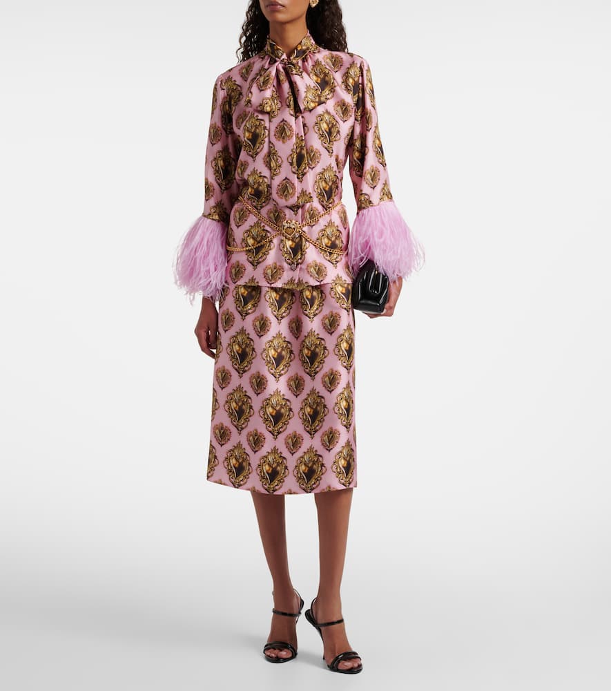 Printed silk midi skirt