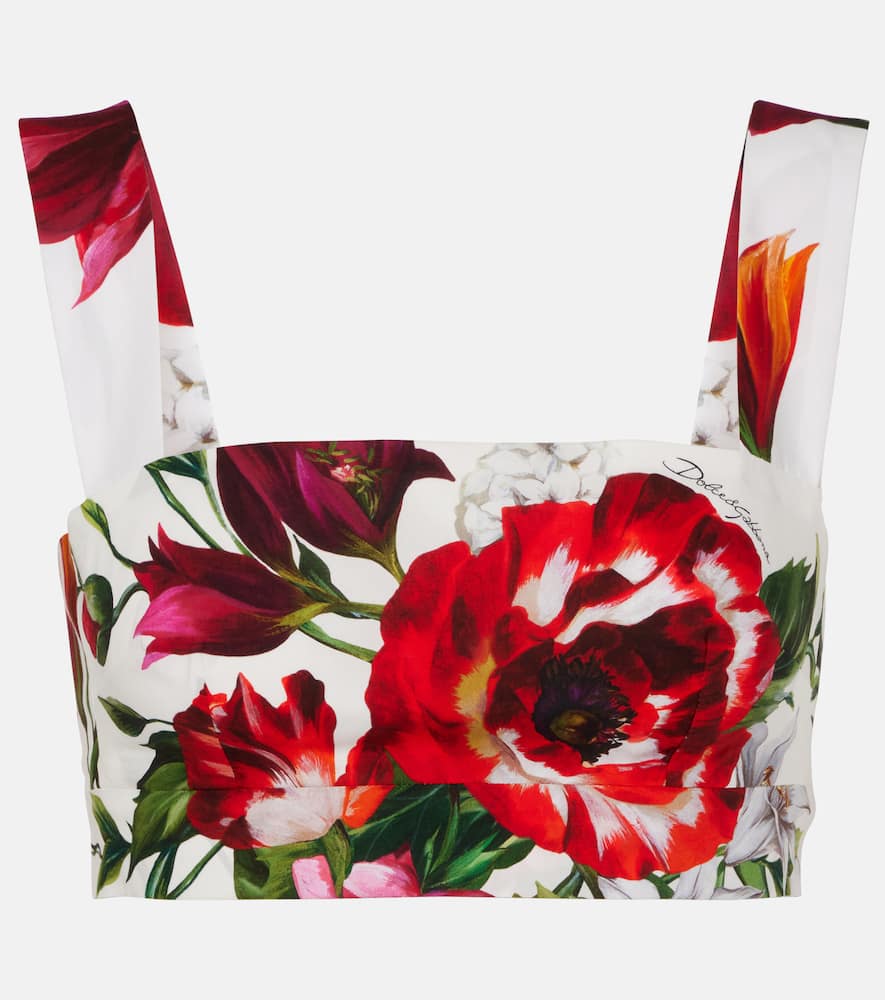Floral cotton poplin bra top