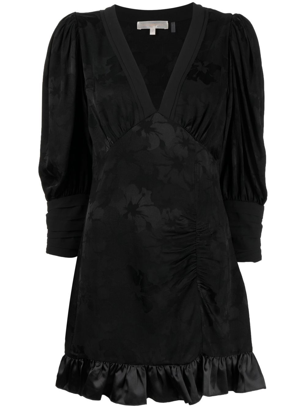 V-neck ruffled-hem dress - Black