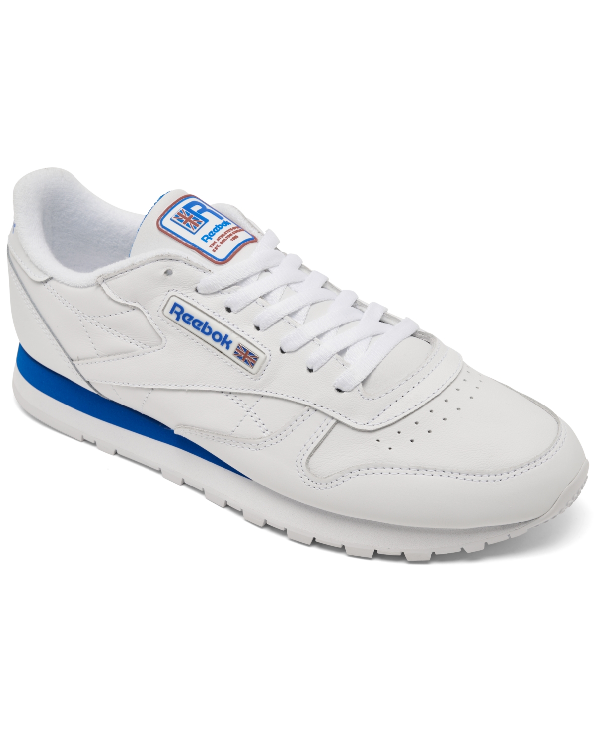 Men's Classic Leather Casual Sneakers from Finish Line - White, Royal Blue