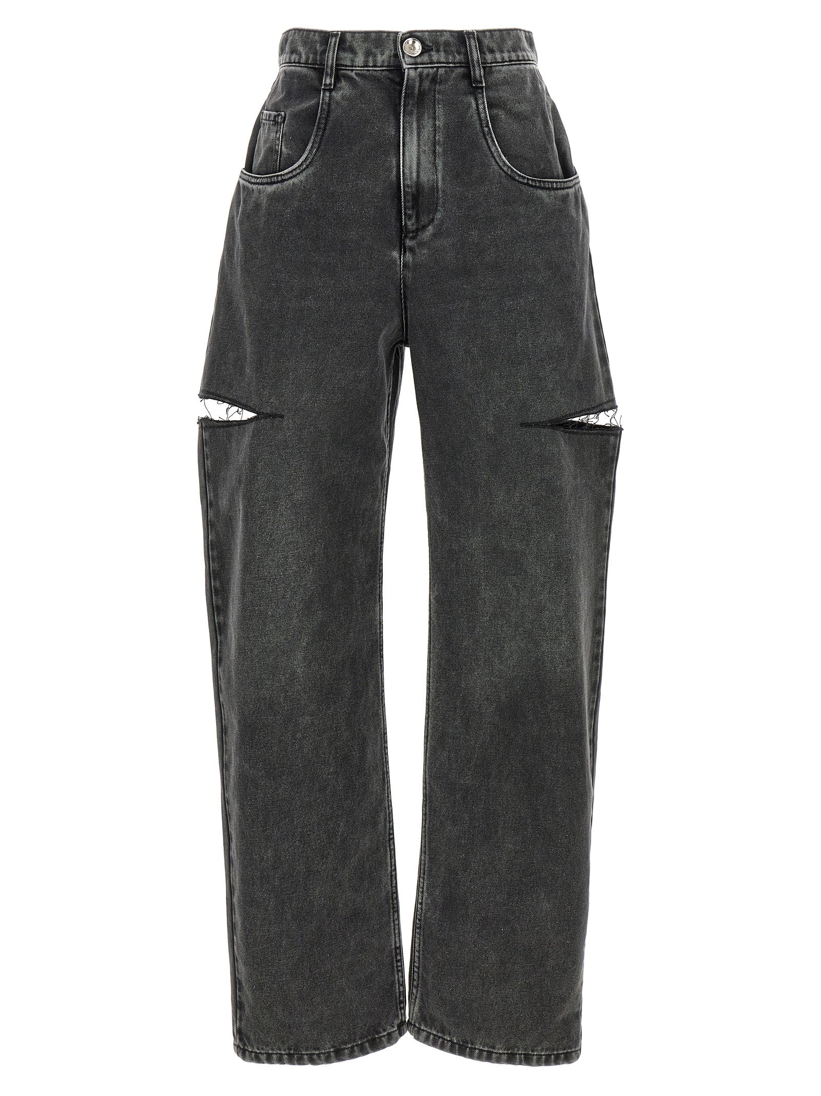 Cut-Out Straight-Leg Jeans — Black