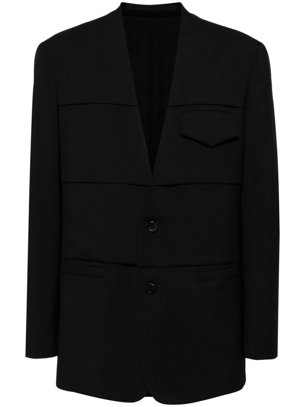 Plated collarless blazer - Black
