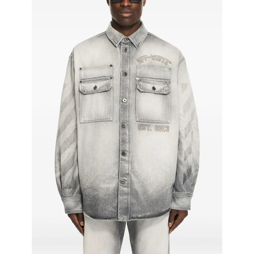 Diagonal Embroidery Faded Overshirt