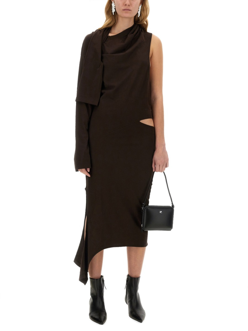 Brown One Shoulder Midi Dress