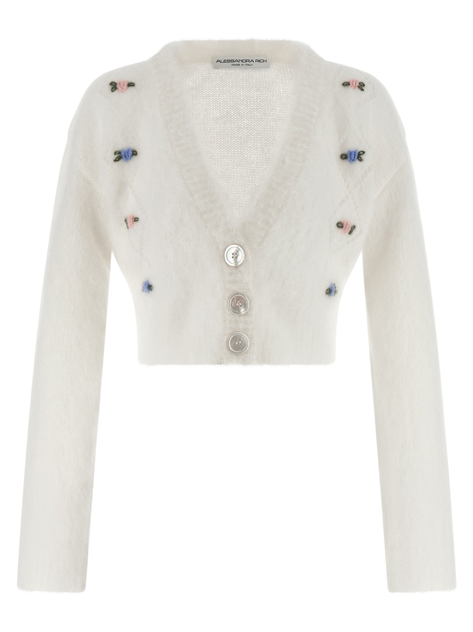 Embroidered Mohair Blend Cardigan — White