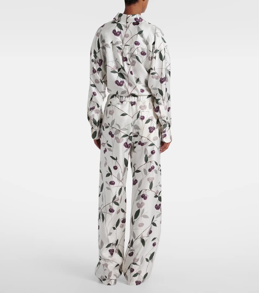Printed silk twill wide-leg pants