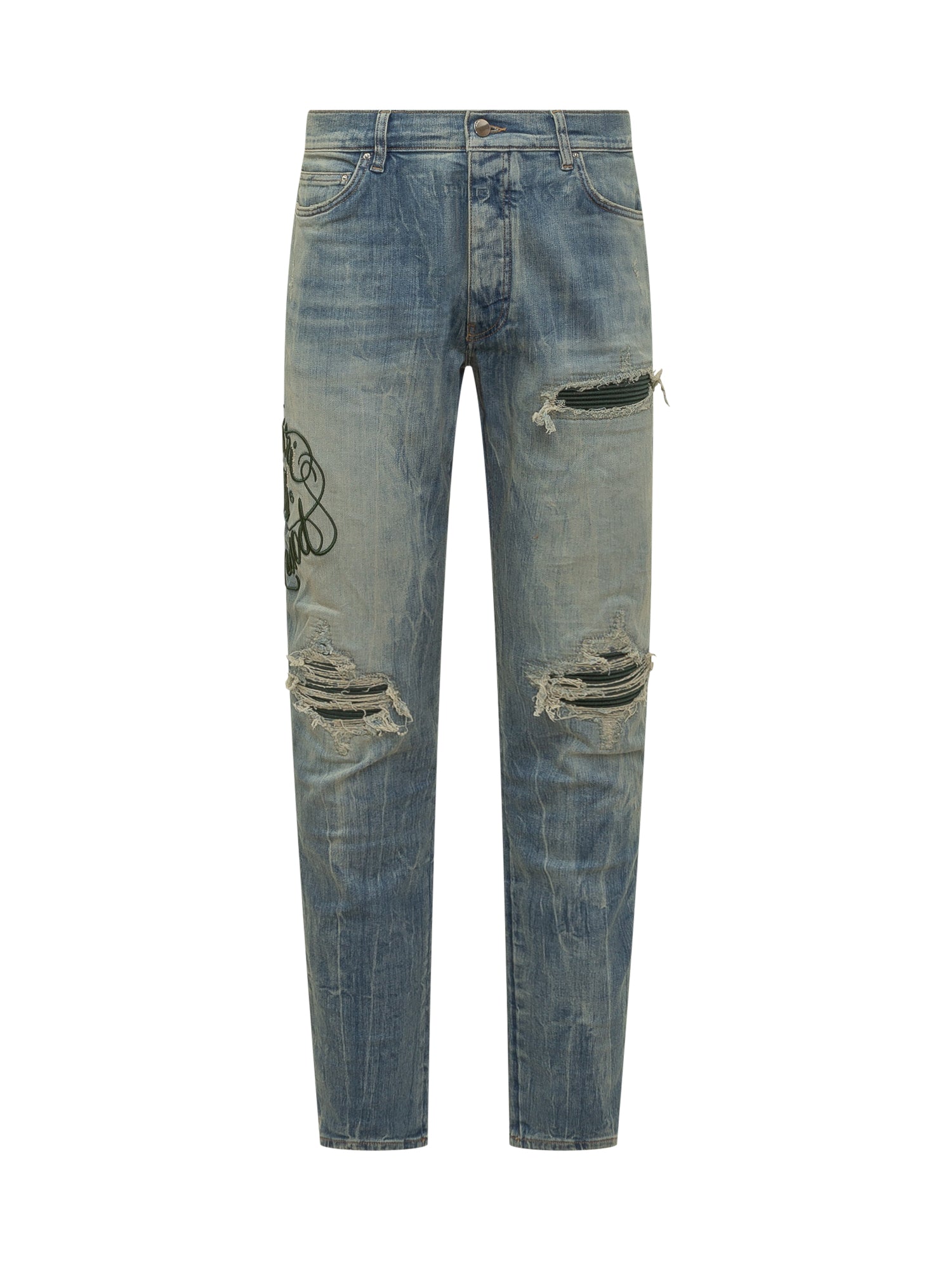 Slim Jeans with Straps and Embroidery