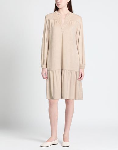 Woman Midi dress Beige Size 10 Polyester, Elastane