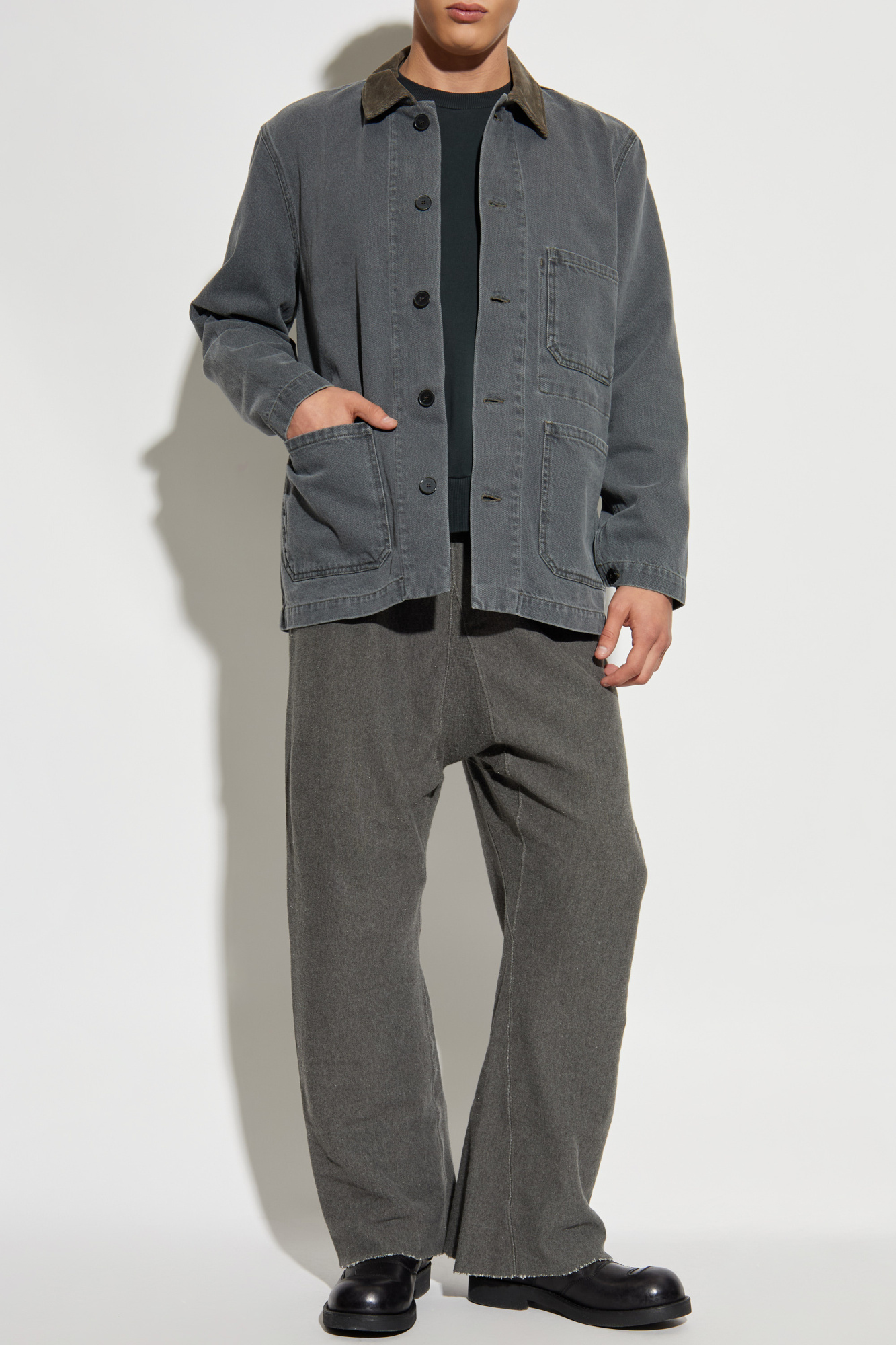 Jacket With Corduroy Collar, Men's, Grey