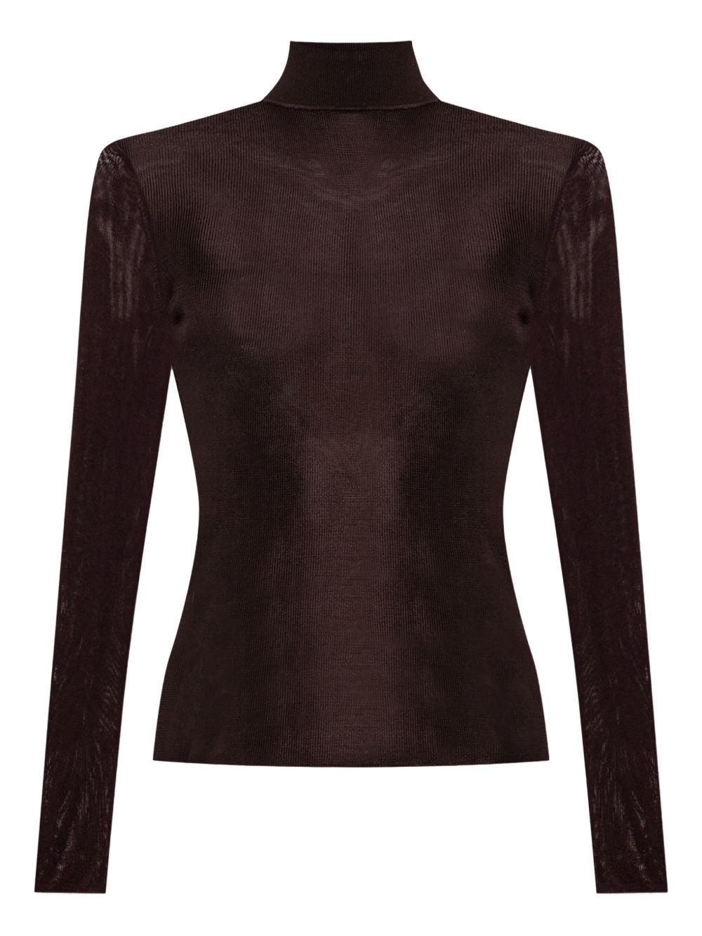 Ribbed turtleneck top - Brown