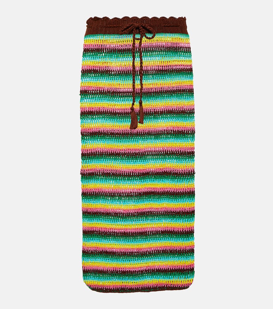 Striped crochet cotton midi skirt