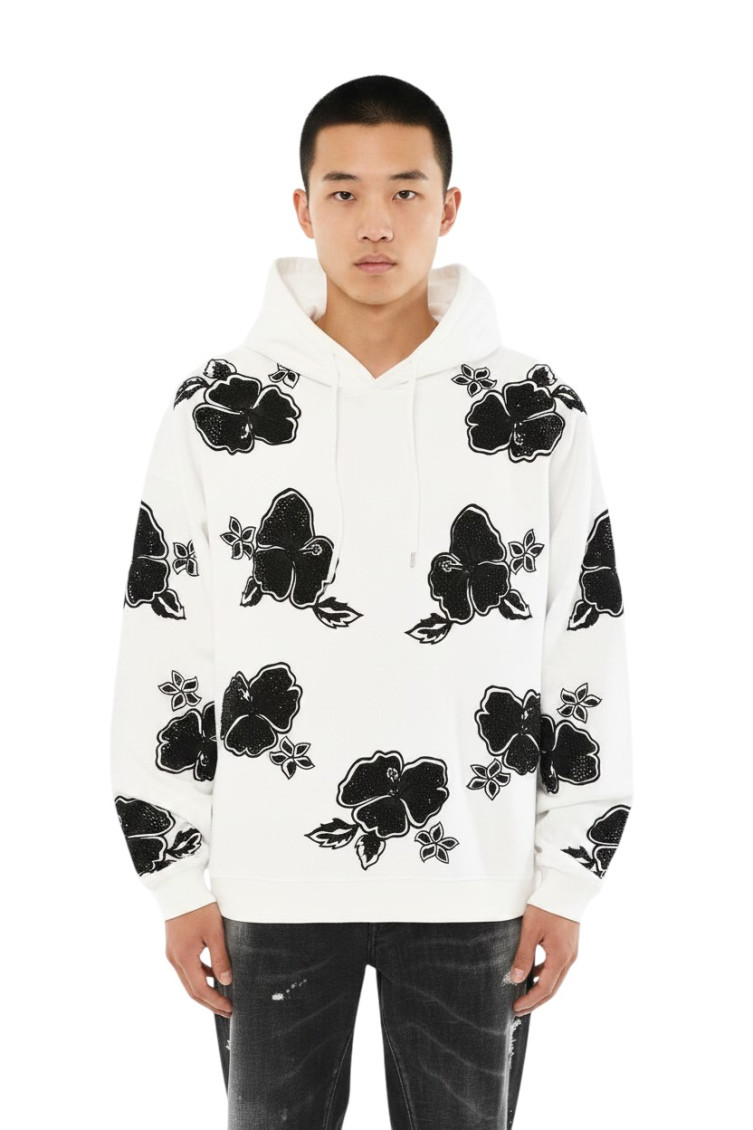 White Oversized Floral Hoodie