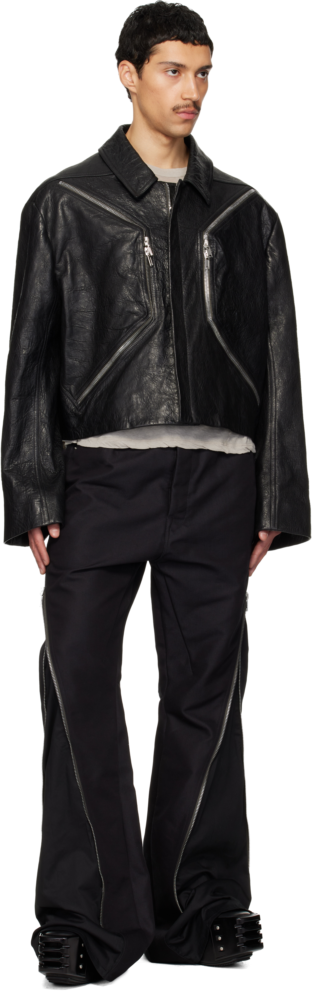 Black Temple Heizer Mac Leather Jacket